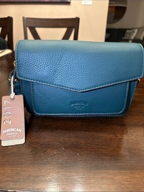 American Leather Dark Teal Crossbody Pebble Bag with Flap
